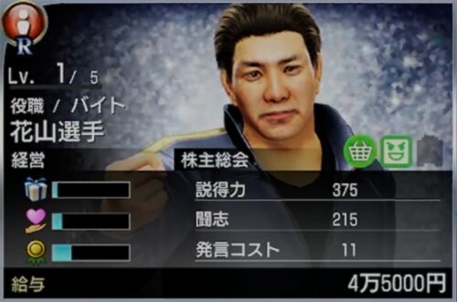 花山選手のステータス画像